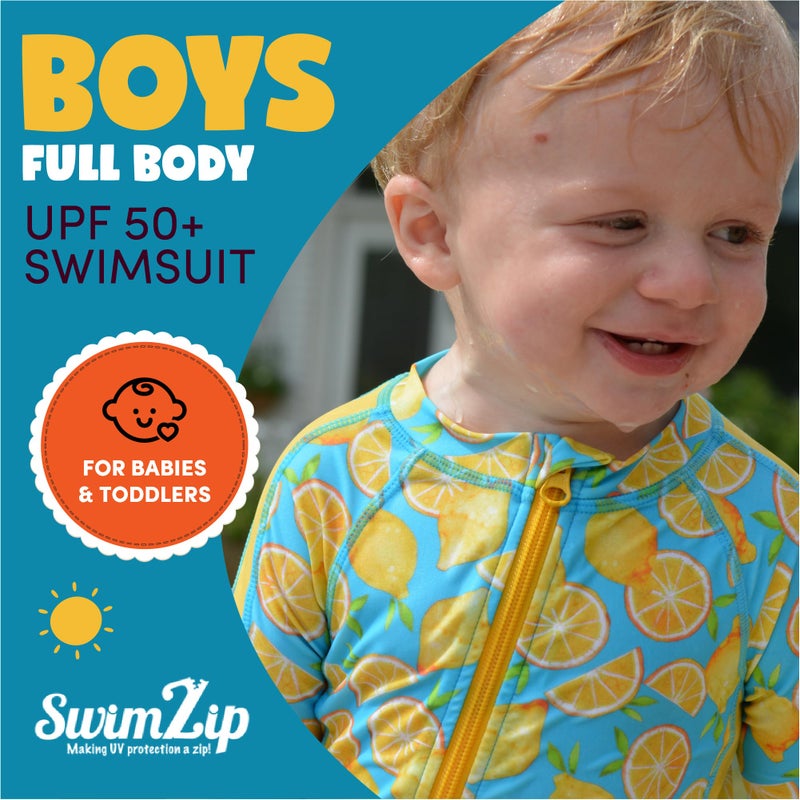 SwimZip Boys' Long-Sleeve UPF 50+ Swimsuit for Baby, Toddler, & Little Boys Lemons - Image 5